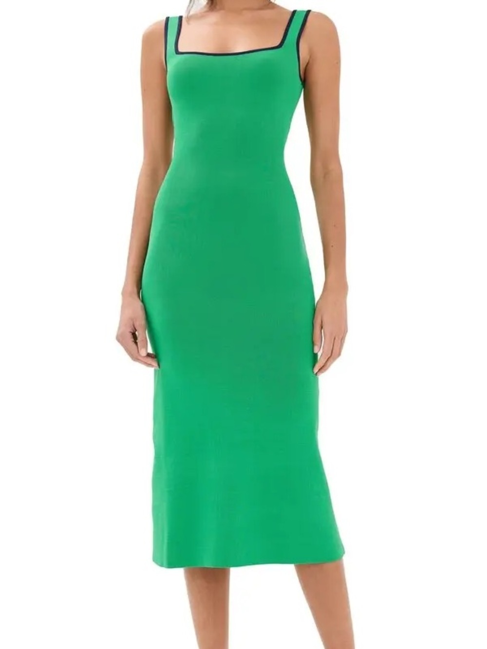Olivaceous Green Scoop-Neck Maxi Dress with Black Trim